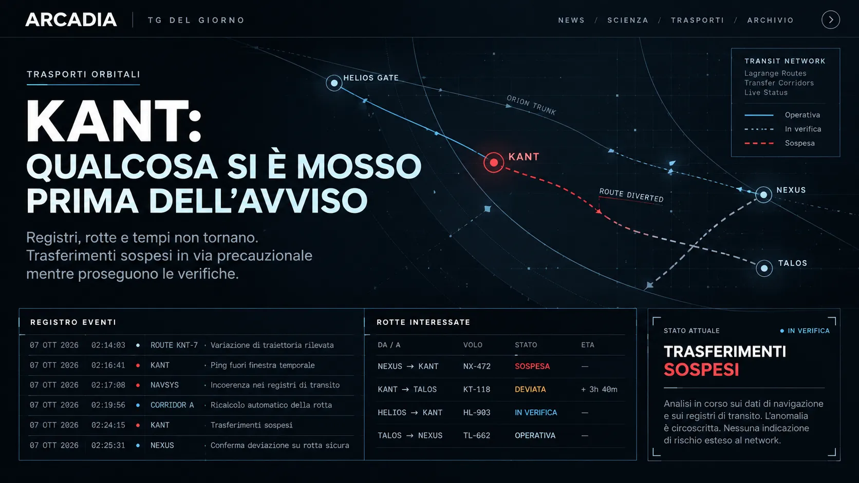 Kant — visual TEST sui registri di transito e sulle anomalie temporali